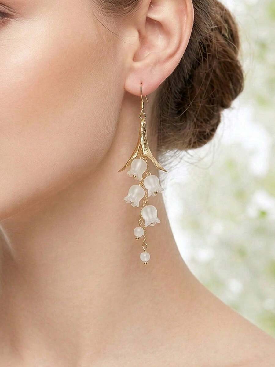 2pcs Spring Summer Lily Flower Beaded Tassel Earrings Fresh Sweet Bohemian Multi Color Drop Dangle Earrings For Women Daily Party Wedding Vacation Wear - Multicolor - View 1