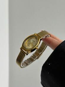 1件金/銀色方形竹節石英手錶，適合日常佩戴、生日禮物、聖誕節 - 金色 - 查看 3