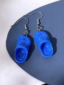 1 Par de Brincos Pendentes em Formato de Sapato/Chinelo Azul Oco, Unissex, Acessório de Joalheria Fofo, Divertido e Fashion para Mulheres, Adequado para Uso Diário, Férias ou Presente, Brincos Versáteis para Todas as Estações - Azul - Visão 8