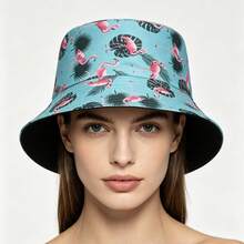 1pc Spring/Summer Bucket Hat, Multi-Functional Cone Tree & Flamingo Print Bucket Hat, Outdoor Bucket Hat, Personalized Graffiti Unisex Bucket Hat - Flamingo - View 4