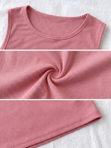 1pc Plus Size Women's Solid Color Round Neck Ribbed Sleeveless Tank Top, Single Layer Comfortable Slimming Fit Base Layer Top For Summer Daily, Commute, Sports, Outerwear And Inner Layer - Dusty Pink - View 8