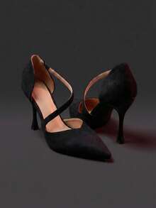 Women's Pointed Toe Stiletto Heel Hollow Design High Heel Pumps Solid Color Sexy PU Leather Cutout Party All Season - Black - View 8