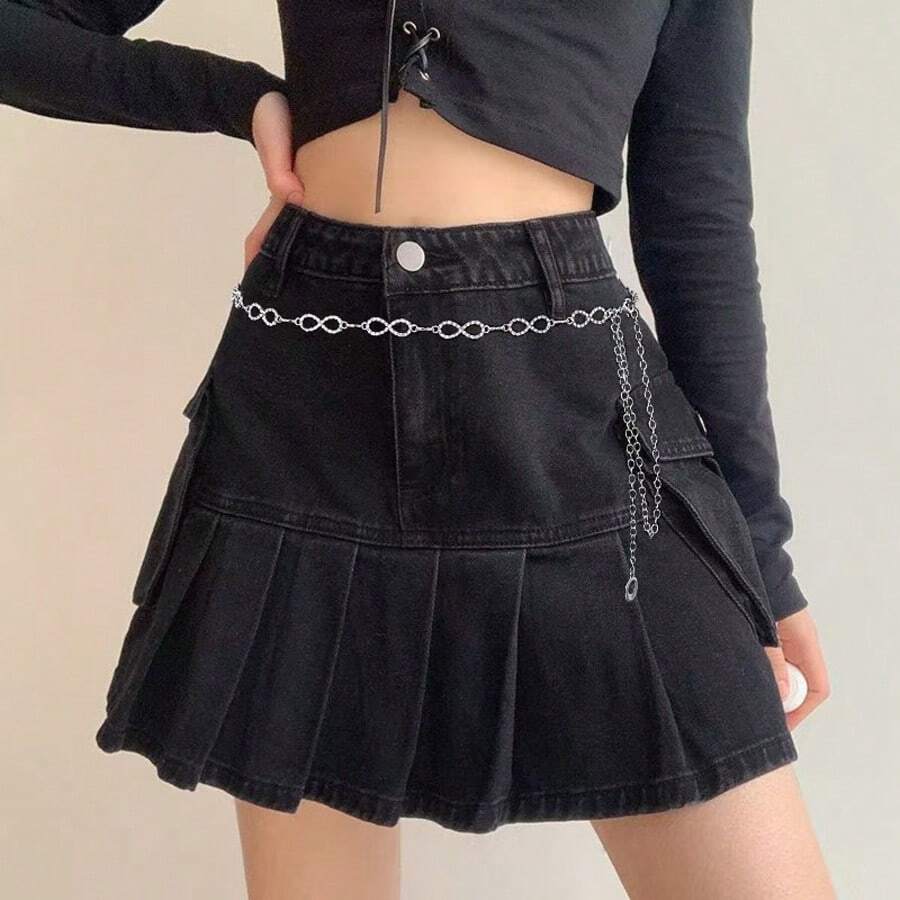 Cadena de cintura de aleación con strass con símbolo de infinito minimalista de moda, decoración para ropa de mujer - Plateado - Ver 1