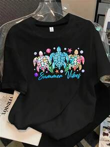 Camiseta de manga corta con cuello redondo para mujer, con el primer estampado del logotipo del juego, apta para todas las estaciones. - Negro - Ver 1