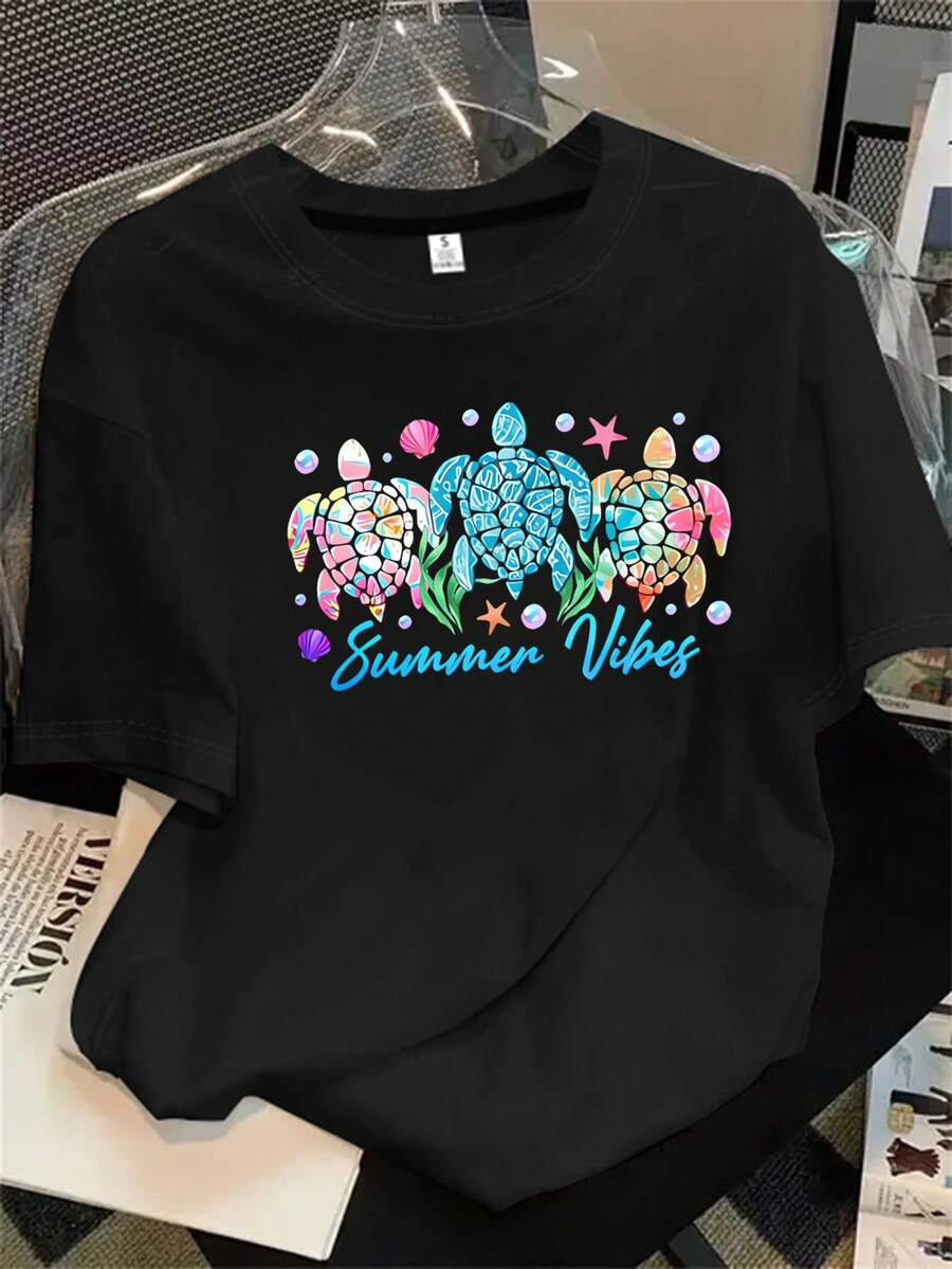 Camiseta de manga corta con cuello redondo para mujer, con el primer estampado del logotipo del juego, apta para todas las estaciones. - Negro - Ver 1