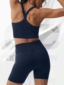 Seamless Ribbed Favorite Bra Tank - Navy - View 2