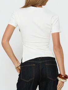 Womens Asymmetrical Summer Tops Going Out Shirts Spring Summer Y2K Short Sleeve Crew Neck Ruched  Clothes - Blanco - Ver 2