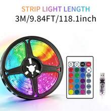 智慧 RGB LED 燈條，3.28英尺至65.6英尺 (1m-20m)，附 App 與 44 鍵遙控器，音樂同步變色可調光 LED 燈，適用於臥室、電視、遊戲、房間裝飾 - 幻彩24鍵遙控+APP控制 - 查看 12