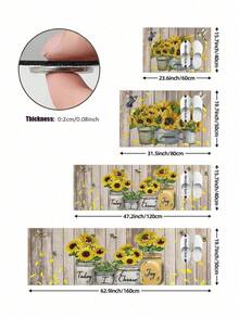 1pc Sunflower Kitchen Rug Mat, Rubber Material Kitchen Decor Sunflower Pattern, Farmhouse Style Anti-Fatigue Non-Slip Mat, Washable Standing Mat, Life Laugh Love Theme Kitchen Rug - Multicolor - View 6