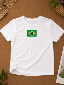 T-Shirt/Blouse For The Brazilian National Team, Brazil World Cup, All Sizes, Family, Patriotic, , Soccer, Unisex, Exclusive BrazilCore - 白色 - 大旗 - 查看 2