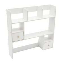 White Tabletop Desktop Bookshelf MDF Plywood 9‑Compartment Open Storage Organizer For Home Office Study - White - View 4