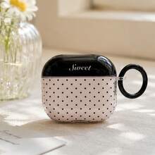 Funda de auriculares creativa de moda semitransparente rosa con lunares negros + correa de anillo con bucle colgante compatible con 4ª generación, funda de auriculares linda Apple 2ª generación 3ª generación, nueva funda protectora colgante Airpodspro 3, funda de auriculares estilo coreano Pro 2, funda de auriculares para niñas, cubierta protectora - Negro - Ver 4