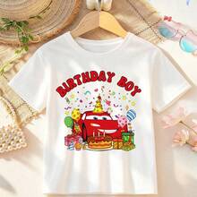 Disney Cars Lightning McQueen 4th Birthday Boy T-Shirt Kids 2-14Y Unisex Short Sleeve Tee With Front & Back Print Express Delivery - White - View 2