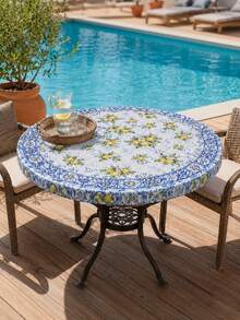 1pc-Summer Lemon Tile Fitted Tablecloth, Elastic Table Cover For Outdoor Patio And Indoor Dining, Wrinkle Resistant, Perfect For Summer BBQ, Pool Party, And Everyday Use - Multicolor - View 1