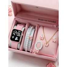 Spaceship Pattern Beaded Butterfly Design Square Electronic Watch Set Non-Smart Watch Birthday Gift Without Box - A - View 2