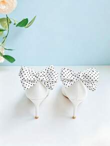 1 par de clips de zapato con lazo desmontable de 3 capas, accesorios con opciones de lunares blancos y lunares negros, de moda y elegantes, adecuados para tacones altos, zapatos de salón, zapatos planos, zapatos de negocios y zapatos de boda - Blanco - Ver 5