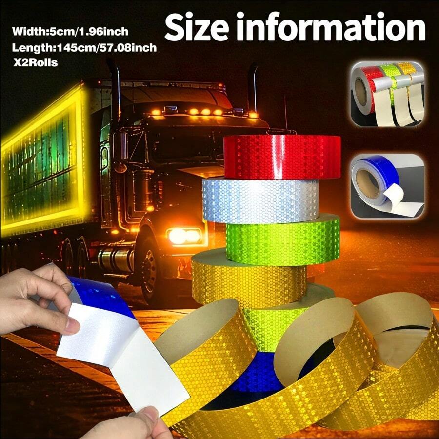 Car Reflective Tape, Car Warning Stickers, Reflective Film Protective Tape, Striped Film, Suitable For Trucks, Cars And Motorcycles (5cm*3 Meters) - Multicolor - View 1