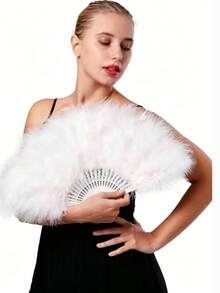 1pc Feather Fan 1920s Vintage Folding Hand Fan For Costume Dance Performance Tea Party Wedding Decor - White - View 1