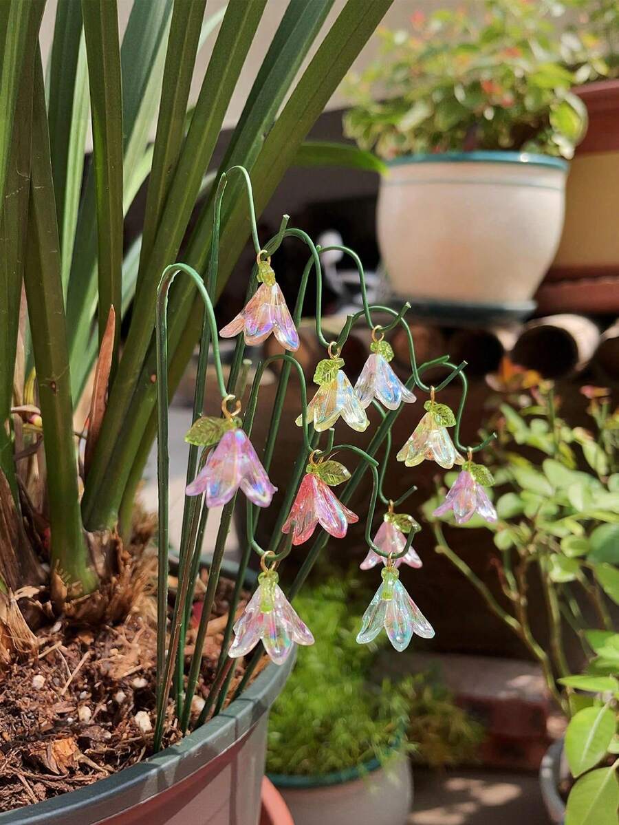 20pcs Lily Of The Valley Garden Decor Stakes,Garden Decorative Posts Evergreen Decor For Garden,Metal Lily Of The Valley Garden Stakes,Outdoor Yard Art Decor, Office Desk Decoration, With Resin Planter, Birthday Wedding Gift, Halloween, Christmas, Spring Decor, Fairy Garden Decor, Birthday Gift, Gardening Enthusiast Gift - Multicolor - View 1
