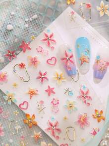 1片 5D夏季溫柔甜美風冰花美甲貼紙 Weet Vital Starflower 金屬邊框背膠式美甲裝飾貼花 DIY配件 - 彩色 - 查看 2