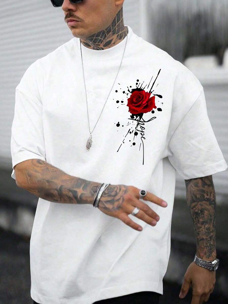 Camiseta Manfinity Homme para Hombre con Estampado de Rosas - Blanco - Ver 1