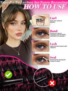 640/200Pcs DCurl Cluster Lashes, Large Segmented Lash Book With Glue,Seal,Tweezers Brush. Soft Thick Fluffy Lashes Enlarge Eyes, Easy DIY Makeup For Beginners. Multi-Style Eye Look Available, Perfect For Daily Wear, Wedding And Evening Occasions - Rose Red - View 11