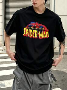 Marvel Marvel Comics Spider Man Spectacular Logo Print Graphic T Shirt 100 Percent Cotton Mens Clothing Shirts For Men Summer Outfits Men Marvel Series Gifts For Men Streetwear Men - 黑色 - 查看 3