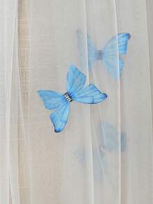 1pc Blue Butterfly White Long Bridal Veil With Hair Comb, Suitable For Church Wedding, Wedding Photography Accessory - White - View 5