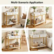 Small Entryway Table Modern Sofa Table With 2 Fabric Drawers & Open Compartment Metal Frame For Entrance Hallway & Living Room - White - View 3