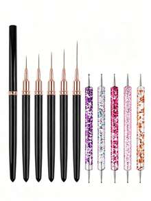 10-Piece Nail Art Brush Set, Nail Art Brush, Nail Art Design Pen, Drawing Liner Brush, Dual-Ended Nail Dotting Pen, UV Gel Nail Art Design Pen, Nail Dotting Pen Set, Dual-Ended Nail Liner Brush, Suitable For Home And Professional Nail Salons - Black - View 4