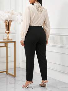 SHEIN Lady CURVE 加大折叠褶裥斜口袋裤 - 黑色 - 查看 2