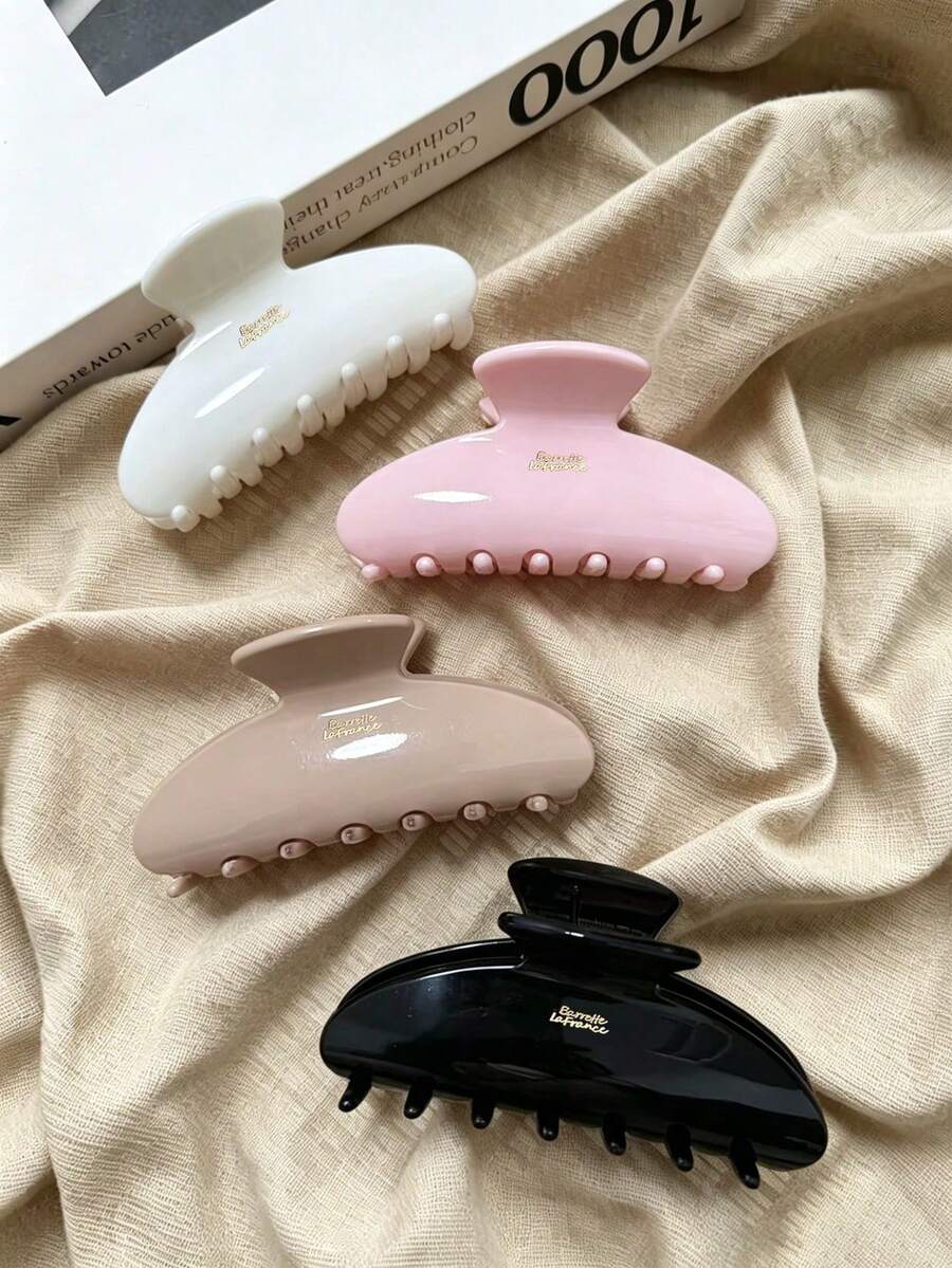 4件/1件裝 女款金條造型黑白卡其粉色輕量塑膠髮夾,時尚百搭高級優雅極簡純色髮爪,適合日常穿搭、外出、休閒、派對、通勤、海邊度假、髮型造型、馬尾、盤髮、洗臉、洗澡、化妝、搭配衣著的髮飾(字母標籤為單面且無特定含義,僅作裝飾) - 彩色 - 查看 1