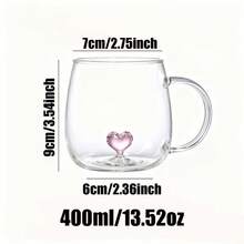 2個裝 400ml 高硼矽玻璃馬克杯，藍色/粉色心形鑲嵌玻璃杯組，適用於咖啡、牛奶、果汁，適合居家、餐廳、咖啡廳，父親節、母親節、情人節、復活節的絕佳禮物 - 彩色 - 查看 9