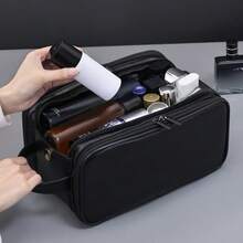 PU Leather Large Capacity Travel Organizer Bag, 3-Layer Expandable Design, Portable Handheld Men's Toiletry Bag, Multi-Functional Storage Bag For Cosmetics And Shaving Kit - Multicolor - View 3