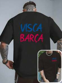 Vintage Herren Barcelona Fan Doppelseitiger Print T-Shirt, Kurzarm Top - 黑色 - 查看 1