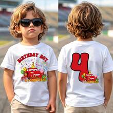Disney Cars Lightning McQueen 4th Birthday Boy T-Shirt Kids 2-14Y Unisex Short Sleeve Tee With Front & Back Print Express Delivery - White - View 1