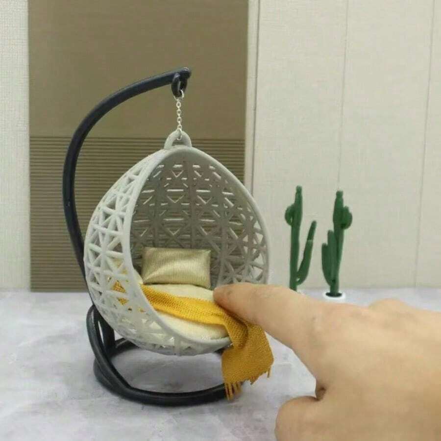 微型鞦韆椅裝飾品,可愛吊籃模型,手工居家裝飾,微縮場景裝飾 - 彩色 - 查看 1