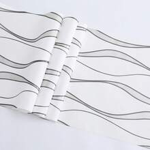 1 Roll White Striped Vinyl Wallpaper Modern 3D Water Ripple Thickened PVC Material Suitable For Living Room Bedroom Kitchen Home Decor Easy Installation DIY Simple Installation Sticker Cover Film Wallpaper 17.7inX39.3/118.1/196.8/393.8in - White - View 5