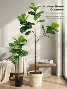 VPY 1/2pcs Artificial Living Room Greenery With Large Artificial Leaf Design And Minimalist Ceramic Pot, Suitable For Modern Minimalist Home Decor, Creating A Fresh And Natural Home Atmosphere, Adding Vitality And Energy To The Living Room, Mother's Day Gift, Random Style Shipped - Multicolor - View 10