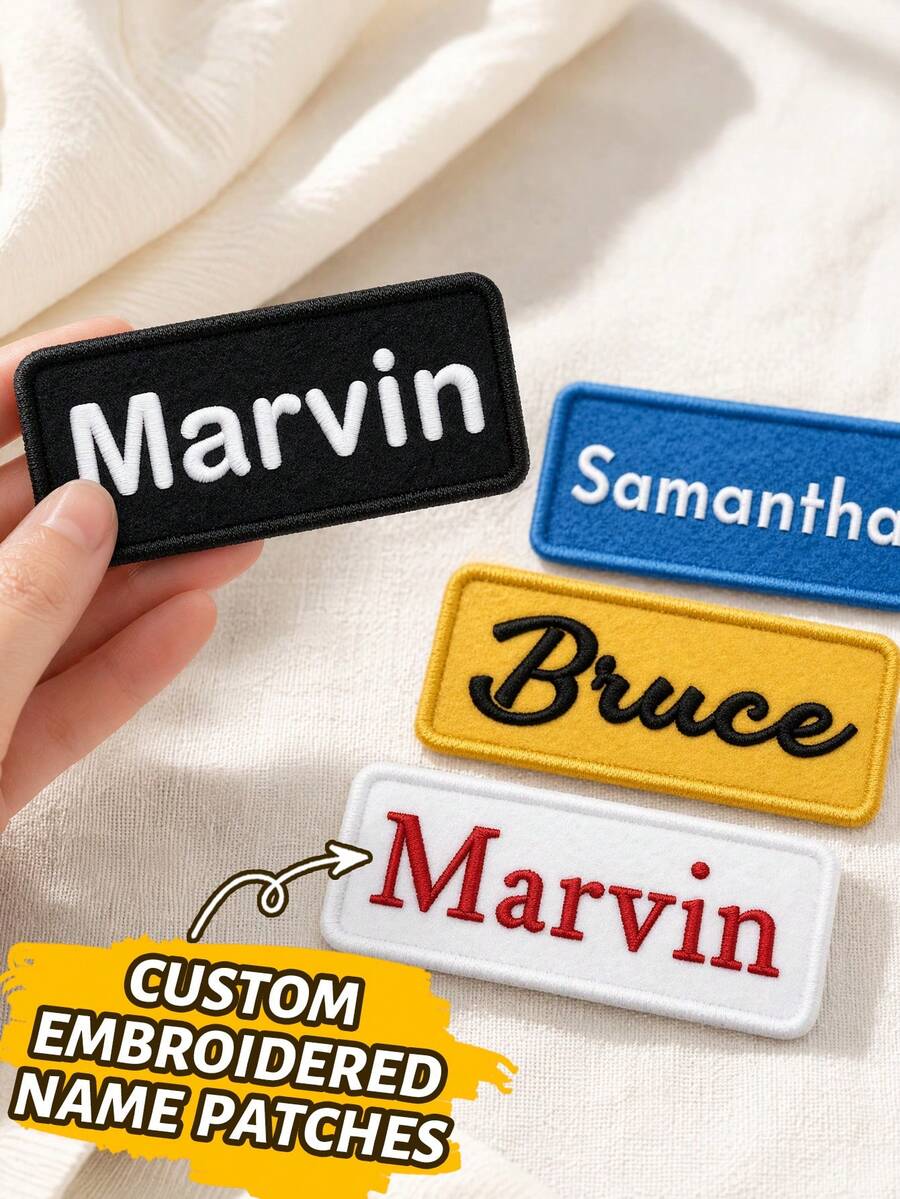 Custom Minimalist Embroidered Name Patch Sticker, Personalized Rectangle Letter Patch For Jackets Hoodies Backpacks Tote Bags, Customized Fashion Label Decor, Customizable Text Badge Accessory, Street Style Clothing Accent, Name - Style F - View 1
