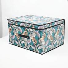 1pc Foldable Fabric Storage Box With Lid, Large Capacity Clothes Organizer, Wardrobe Storage Container, Home Dust-Proof Storage Box, Printed Pattern Storage Solution, Multi-Purpose Foldable Organizer - Blue Waterproof Storage Box - View 3