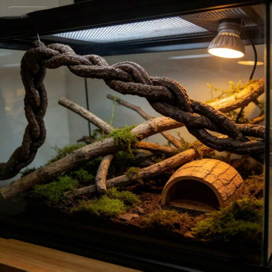 Dekorasi Terarium Reptil: Sulur Panjat dan Tali Ayun yang Lentur dengan Perekat Hisap, Sempurna untuk Kadal, Ular & Hewan Peliharaan Kecil - Coklat - View 1