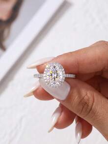 1 chiếc nhẫn bạc 925 Moissanite nửa tròn 3.0 carat 8x10mm, thanh lịch và sang trọng, phù hợp làm quà đính hôn, đám cưới, bạn thân, sinh nhật, kỷ niệm cho cô dâu - Nhẫn moissanite hình bán nguyệt - 3ct - Xem 3