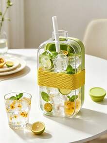 800ml Ice Cube Water Bottle 2-In-1 Portable Ice Maker & Bottle Leak-Proof Aesthetic Design With Ice Mold Press For Travel Gym Office Modern Kitchenware Detachable Lid & Built-In Straw - Green - View 2