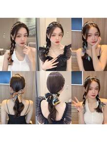 Ele Prl Braided Hdband With Detaable Scarf - Versatile Hair Clips For Daily And Outdoor Wr Perfect For Women Seeking Stylish Accessory Options - Blue & Black 2pcs - View 3