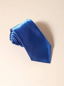 1PC Men's Solid Pink Fine Striped Textured Lightweight Hand-Tied Necktie, Suitable For Wedding, Daily, School, Party, Date - Royal Blue - View 2