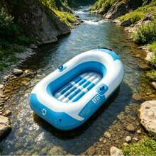 1pc Thickened Inflatable Raft, Portable Single Person Floating Tube With Handle, Lake River Beach Water Adventure Float - Blue and White - View 8