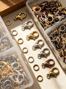 1 Box 500pcs Mixed Color Alloy Lobster Claw Clasps And Jump Rings Jewelry Making Accessories Set, Includes 400pcs Open Jump Rings And 100pcs Lobster Clasps, Suitable For DIY Jewelry Making, Handmade Beading, Necklace Connector Rings, Bracelet & Anklet Connectors, Earring Open Rings, Bag Charm Chain Clasps, Phone Keychain Closure Rings - 1 Box Of Mixed-color Lobster Buckles and Rings - View 3