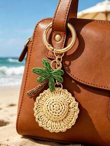 Woven Raffia Palm Tree Keychain, Crocheted Straw Hat Keychain Charm,Summer Beach Bag Charm, Hand-Woven Boho Woven Hanging Ornament,Stylish Everyday Pendant, For Handbags, Backpacks, Car Keys, Ideal Gift For Beach Lovers,Unique Birthday Gifts, Holiday Gifts, Party Gifts, Vacation Gifts, Back-To-School Gifts, Anniversary Gifts - Multicolor - View 3