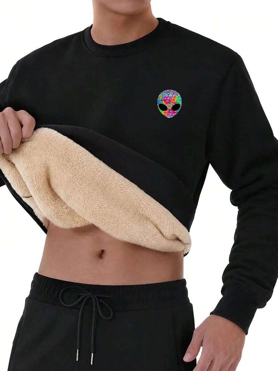 Blusa Moletom Careca Com Pelúcia Masculino Com Estampa "Color Alien" | Envio Imediato - Preto - Visão 1